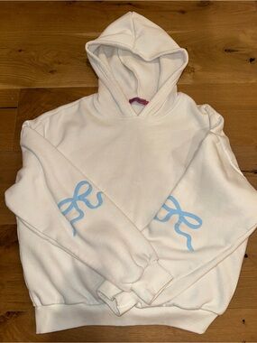 Edikted Cream Hoodie with Light Blue Bow Details